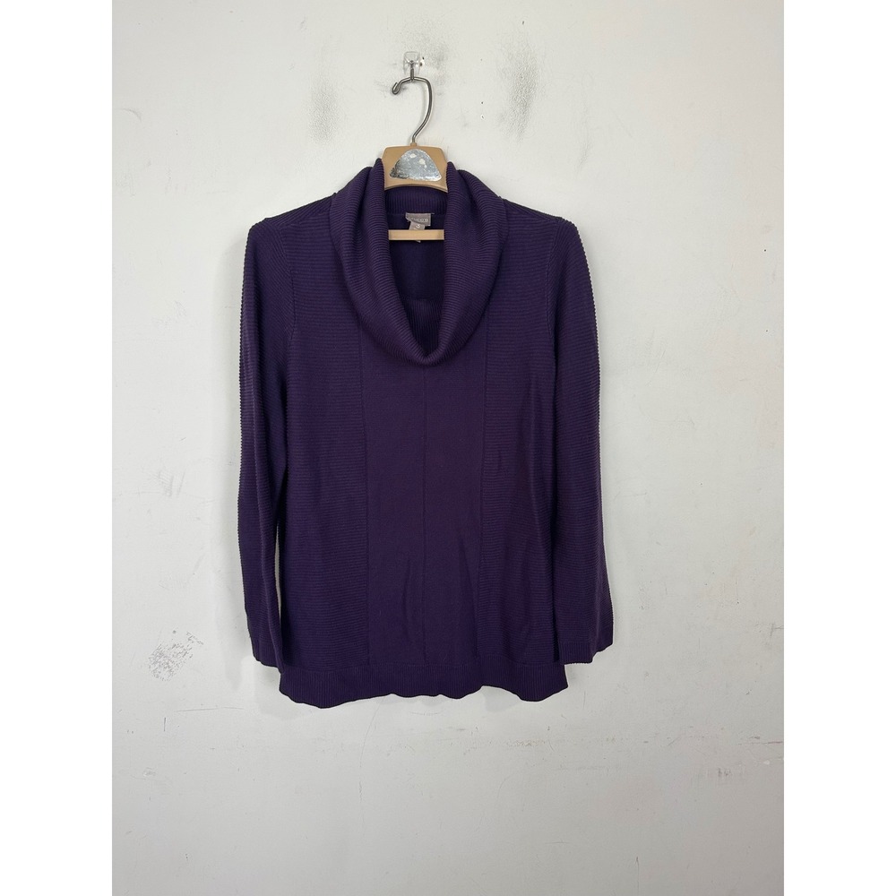 Chicos Cowl Neck Ribbed Knit Sweater Purple Long Sleeve Side Slit Size 3 XL